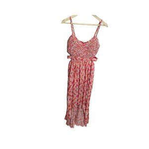 Marciano Maxi Dress Sz 8 Orange Geometric Hi Low Cutout Side Sleeveless Chiffon